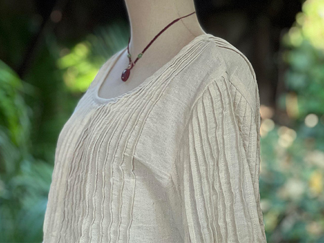 asana 麻100% ガーゼ シャーリング フレアースリーブ・きなり