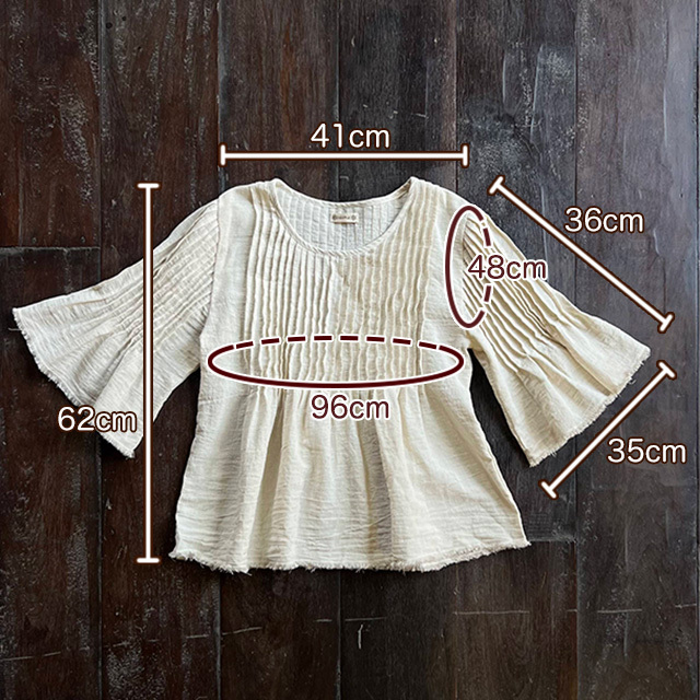 asana 麻100% ガーゼ シャーリング フレアースリーブ・きなり