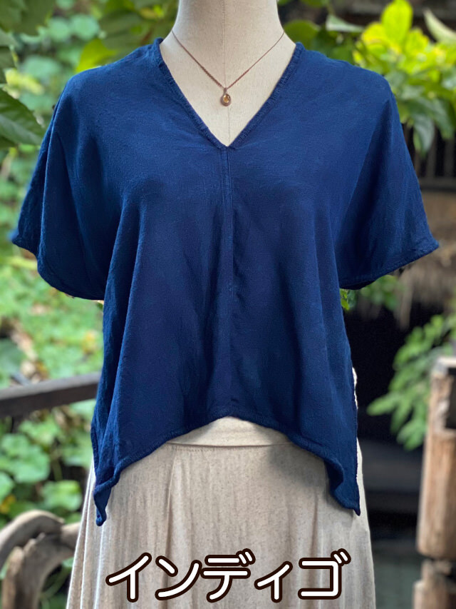 asana HEMP100% テロテロ カットソー●草木染めインディゴ asana HEMP100% テロテロ 手刺繍 トップス・草木染め【パヤカ