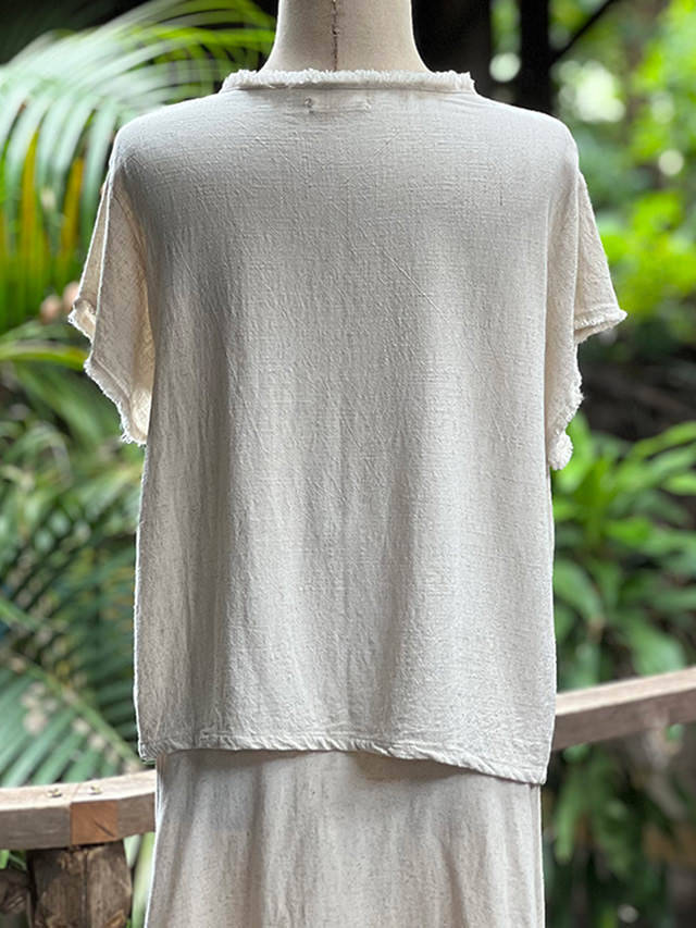 asana HEMP100% テロテロフリンジ カシュクール ブラウス・きなり