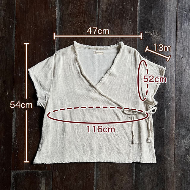 asana HEMP100% フリンジ カシュクール ブラウス・きなり