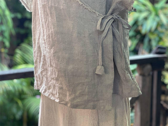 asana HEMP100% フリンジ カシュクール ブラウス・きなり
