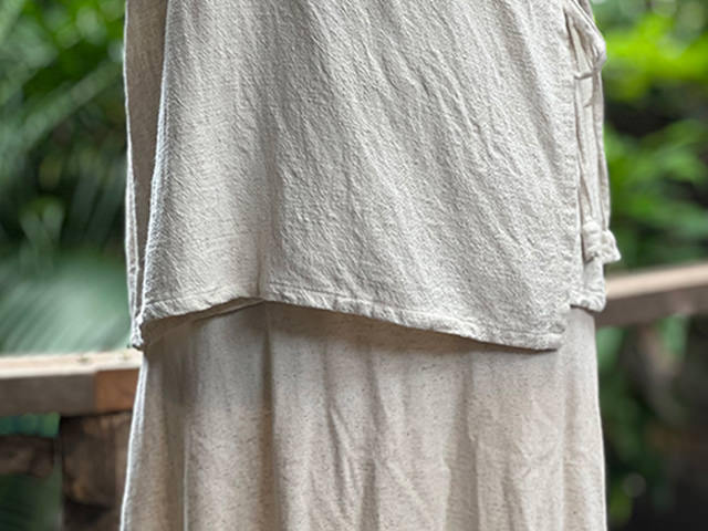 asana HEMP100% フリンジ カシュクール ブラウス・きなり