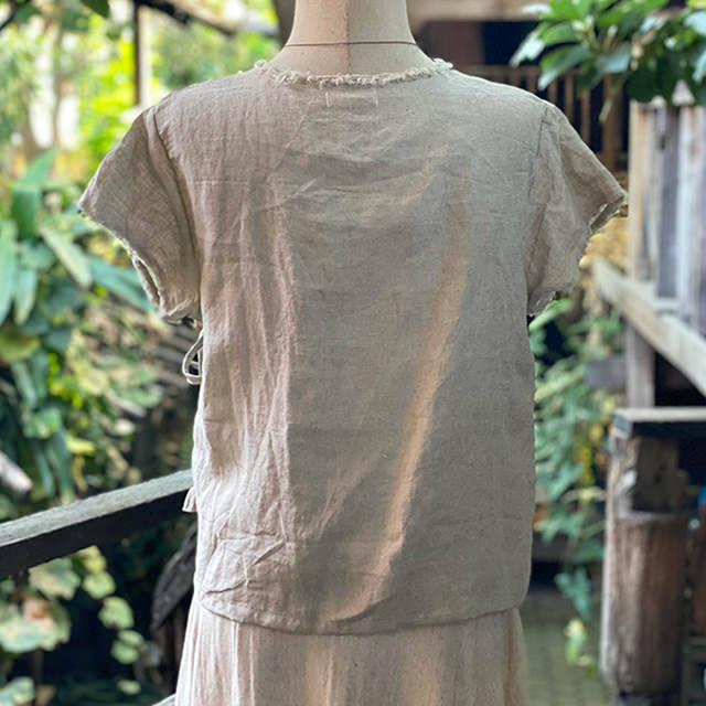asana HEMP100% フリンジ カシュクール ブラウス・きなり