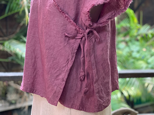 asana HEMP100% フリンジ カシュクール ブラウス・きなり