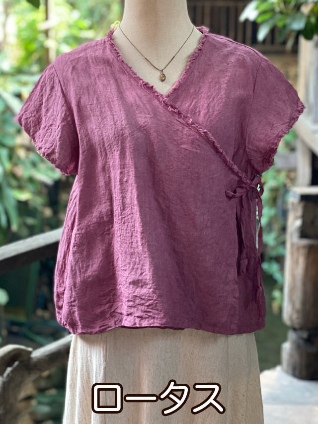asana HEMP100% フリンジ カシュクール ブラウス・草木染め【パヤカ