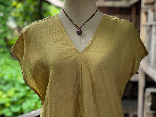 asana 麻100% NEW ひらひら 貫頭衣 シャツ・草木染め