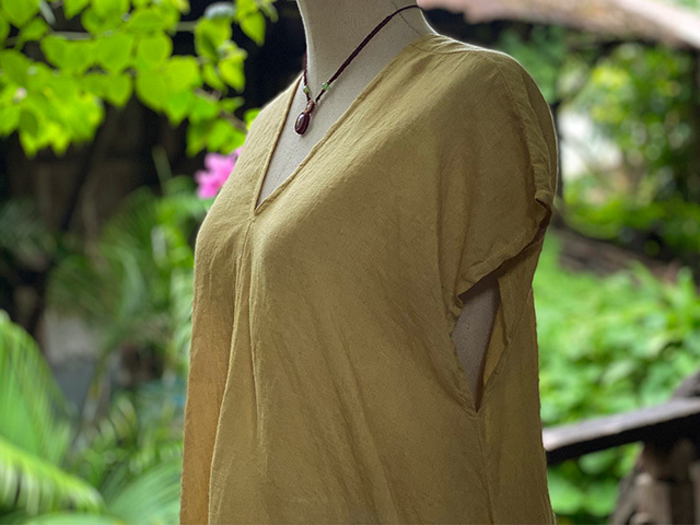 asana 麻100% NEW ひらひら 貫頭衣 シャツ・草木染め