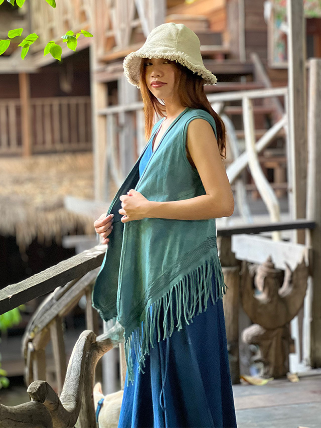 asana ヘンプコットン 厚手 インディアン ベスト・草木染め【パヤカ