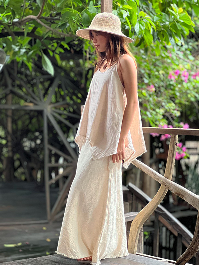 asana 麻100% フリンジ ゆったり キャミソール・きなり【パヤカ