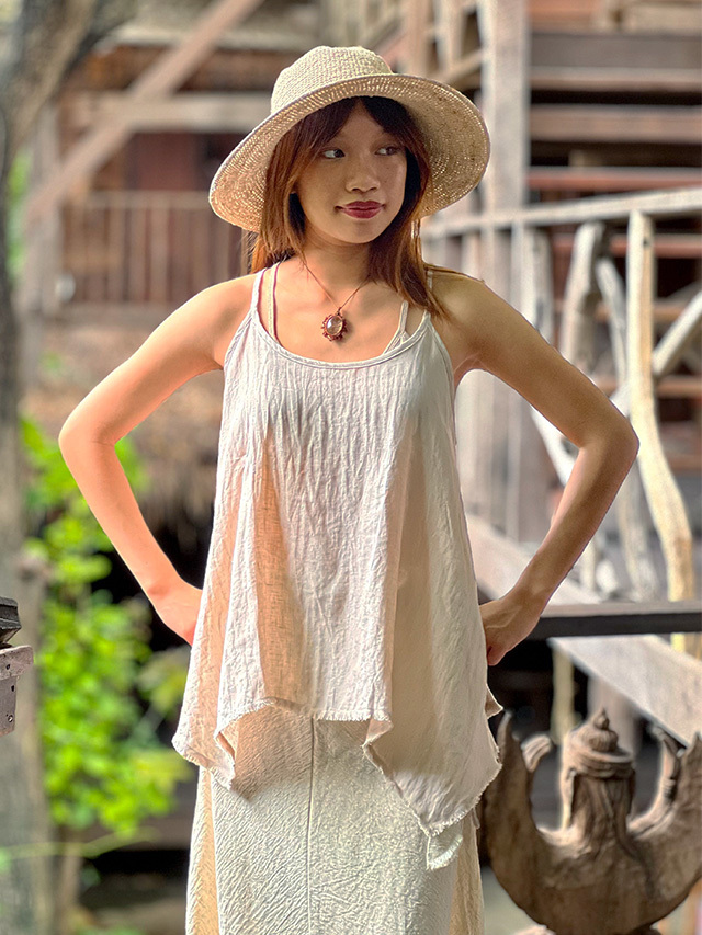 asana 麻100% フリンジ ゆったり キャミソール・きなり【パヤカ