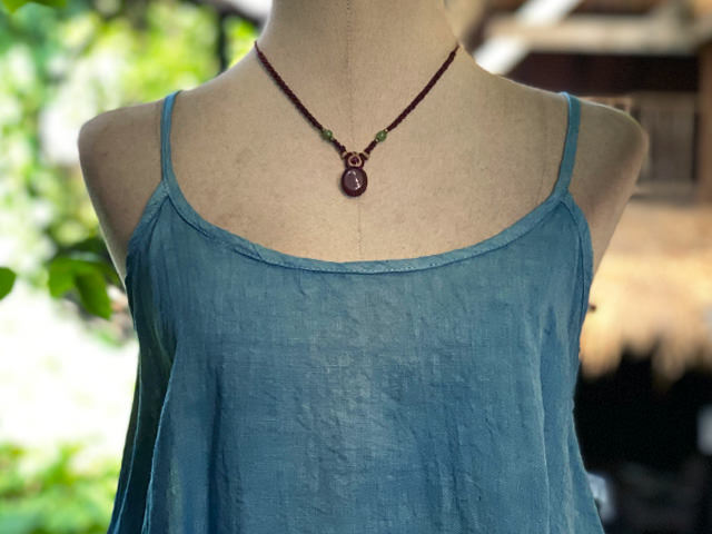 asana 麻100% フリンジ ゆったり キャミソール・草木染め