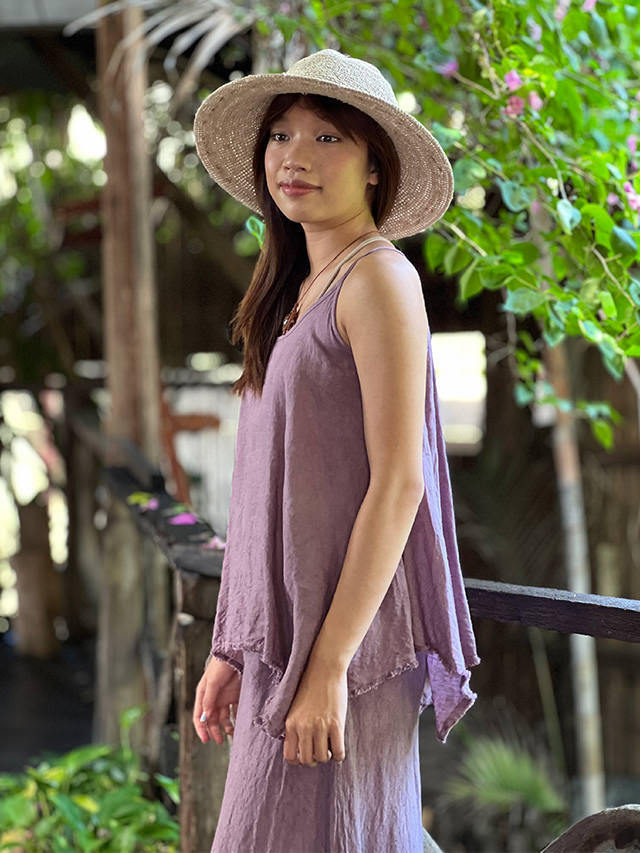 asana 麻100% フリンジ ゆったり キャミソール・草木染め【パヤカ