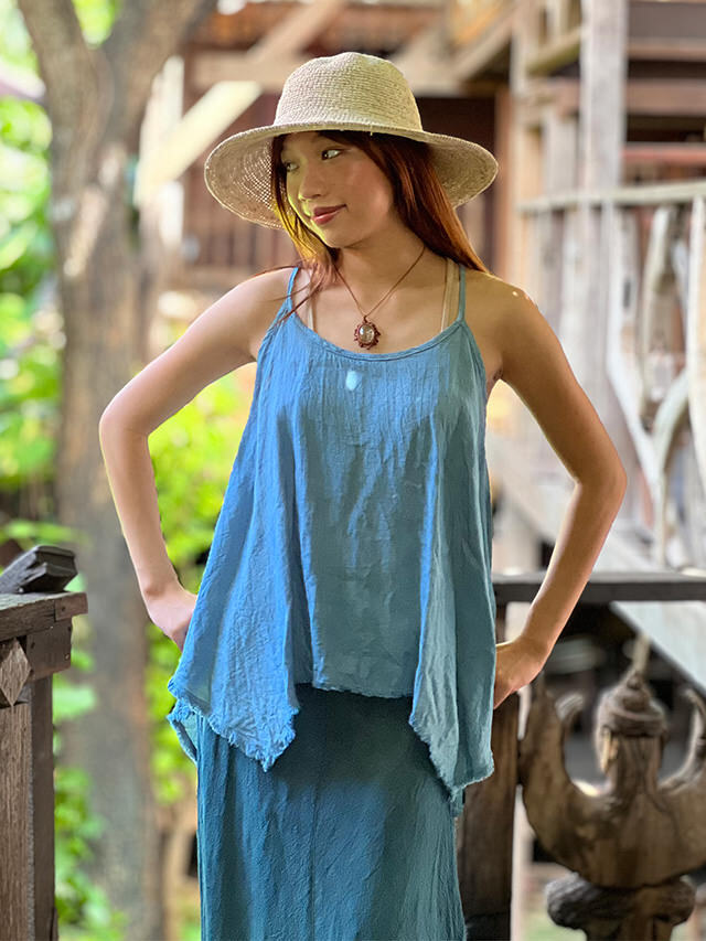 asana 麻100% フリンジ ゆったり キャミソール・草木染め【パヤカ