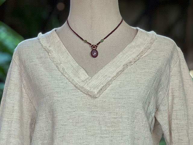 asana HEMP100% Vネック ブラウス・きなり