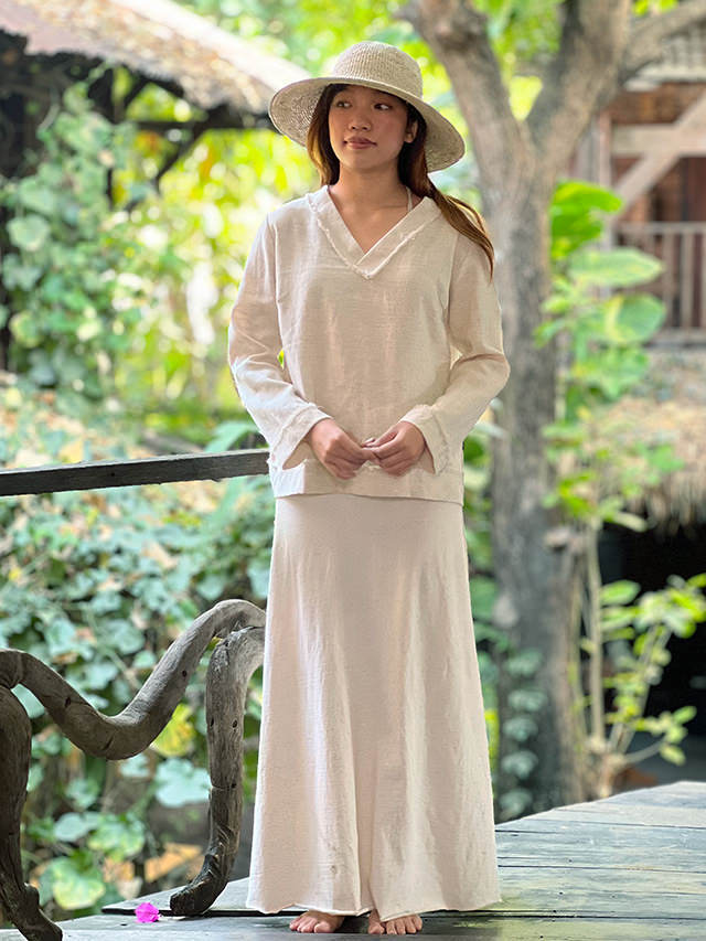 asana HEMP100% Vネック ブラウス・きなり【パヤカ オンラインショップ】