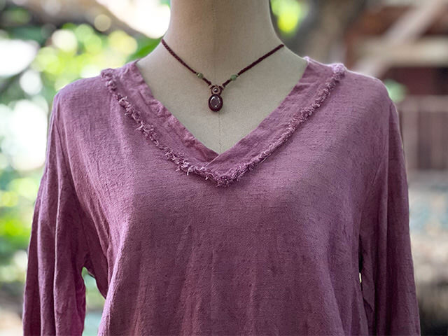 asana HEMP100% Vネック ブラウス・草木染め