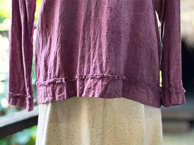 asana HEMP100% Vネック ブラウス・草木染め