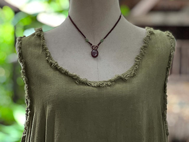 asana HEMP100% テロテロ フリンジ フレアー タンクトップ・草木染め