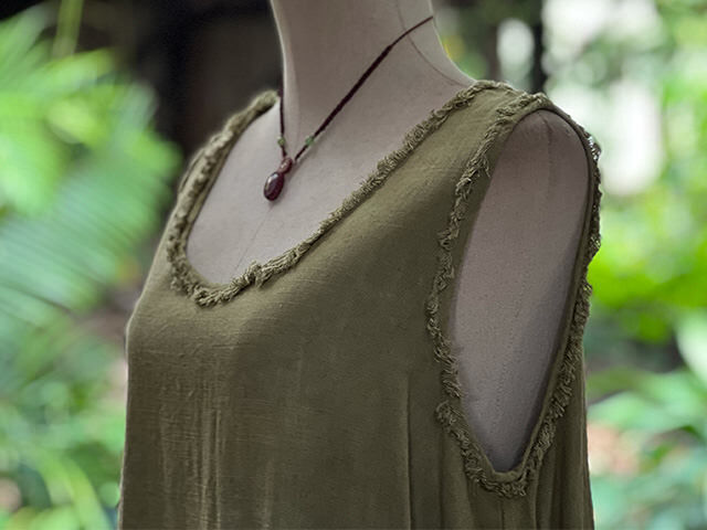 asana HEMP100% テロテロ フリンジ フレアー タンクトップ・草木染め