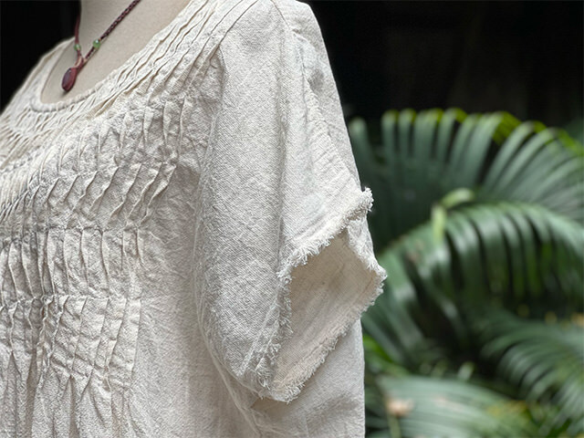 asana 麻100% ガーゼ シャーリング フレアースリーブ・きなり