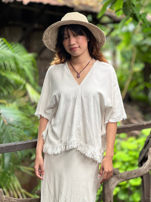 【新品】PAYAKA HEMP100% テロテロ カットソー・きなり asana HEMP100% テロテロ フリンジ ショート 貫頭衣・きなり