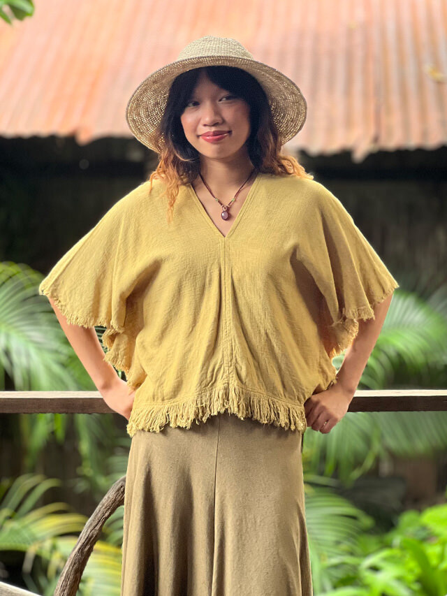 【Payaka】asana HEMP100% テロテロ フリンジ ショート貫頭衣 asana HEMP100% テロテロ フリンジ ショート 貫頭衣・草木染め【パヤカ