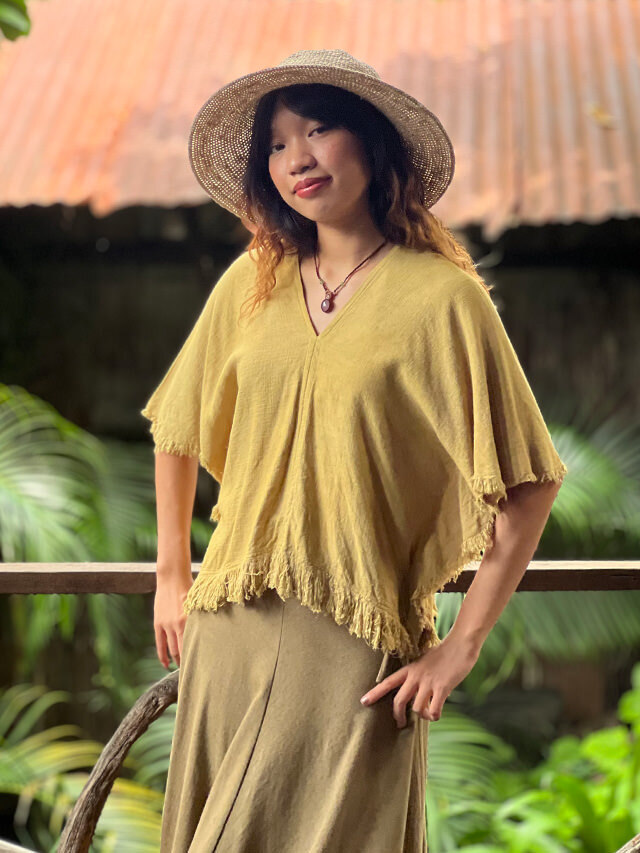 【Payaka】asana HEMP100% テロテロ フリンジ ショート貫頭衣 asana HEMP100% テロテロ フリンジ ショート 貫頭衣・草木染め【パヤカ