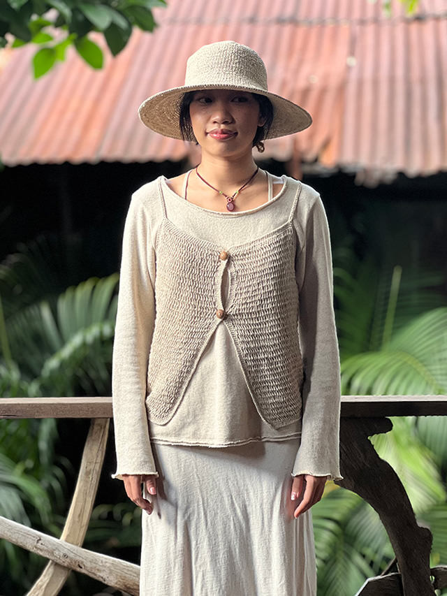 asana HEMP100% テロテロ ゆったり かぎ編み ブラウス●きなり asana HEMP100% テロテロ ゆったり ブラウス・きなり【パヤカ