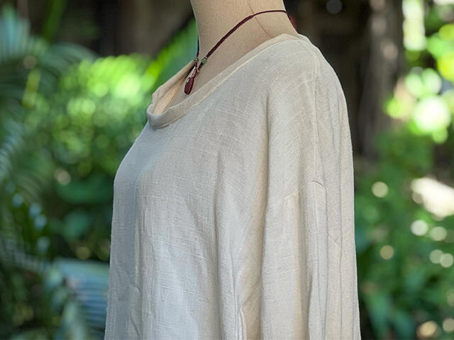 asana HEMP100% ガーゼ ゆったり ロング ブラウス・きなり