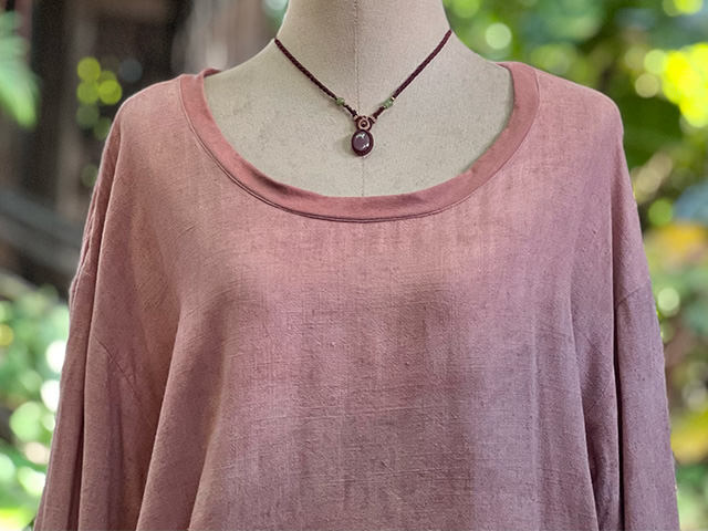 asana HEMP100% ガーゼ ゆったり ロング ブラウス・草木染め