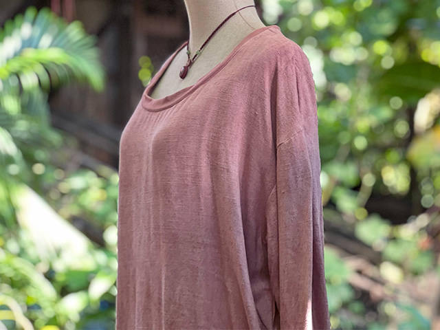 asana HEMP100% ガーゼ ゆったり ロング ブラウス・草木染め