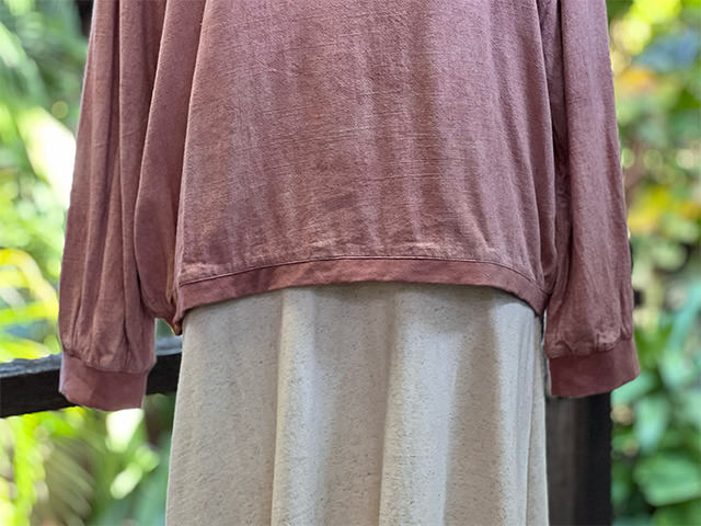 asana HEMP100% ガーゼ ゆったり ロング ブラウス・草木染め