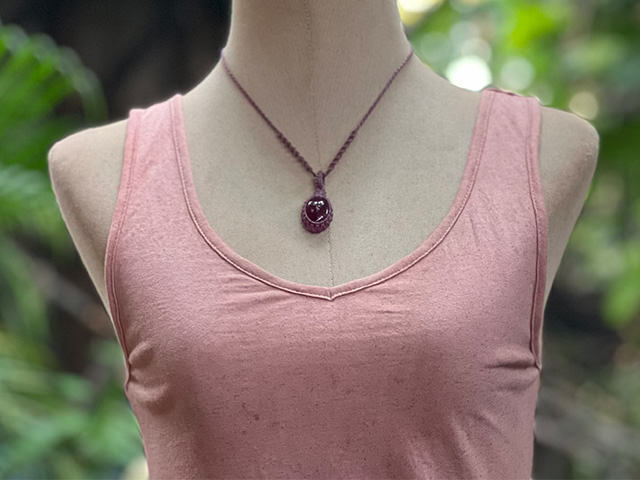 asana ヘンプコットン 薄手 Vネック タンク・手刷りプリント 草木染め