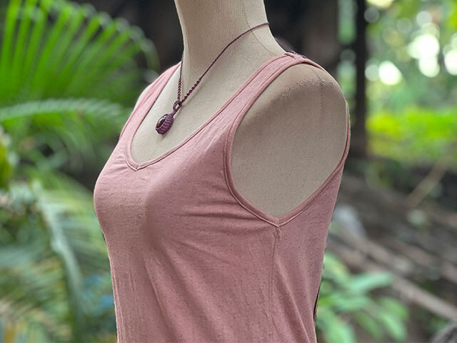 asana ヘンプコットン 薄手 Vネック タンク・手刷りプリント 草木染め