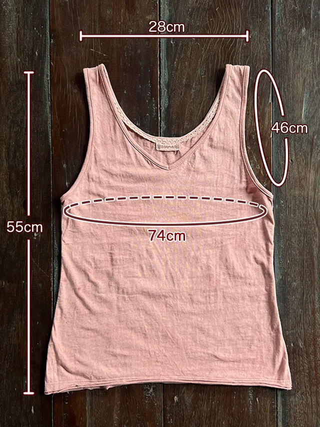 asana ヘンプコットン 薄手 Vネック タンク・手刷りプリント 草木染め