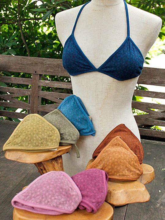 【新品】【藍染】【ヘンプコットン✨定番✨三角ブラ】草木染め ナチュラル下着 asana ヘンプコットン 麻柄プリント 薄手 三角ブラ・草木染め【パヤカ