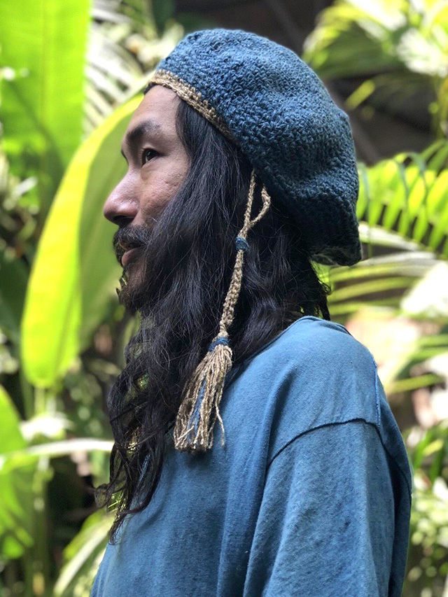 天然素材・草木染め】ヘンプ麻フリンジ付きダークグレー帽子