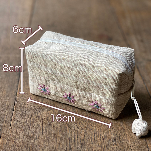 asana HEMP100% 古布 手刺繍 ポーチ
