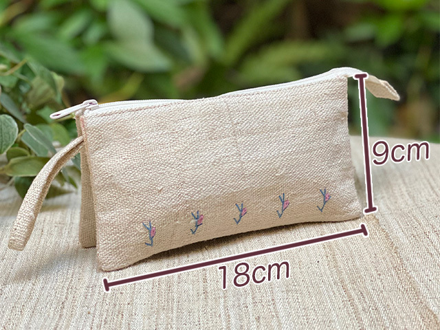 asana HEMP100% 古布 手刺繍 ポーチ