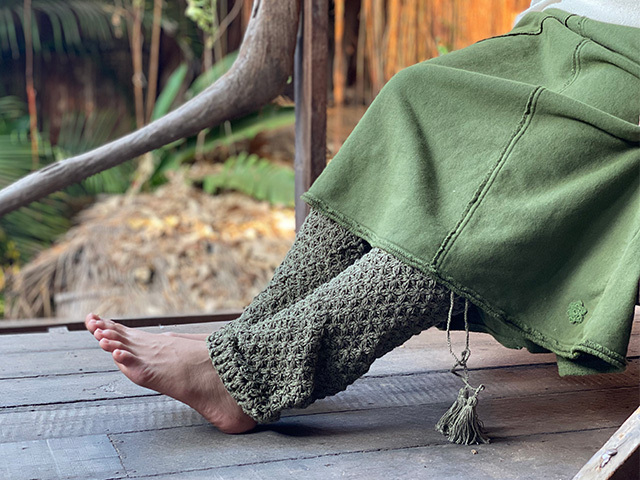 asana HEMP100% ハニカム 手編み レッグウォーマー・草木染め