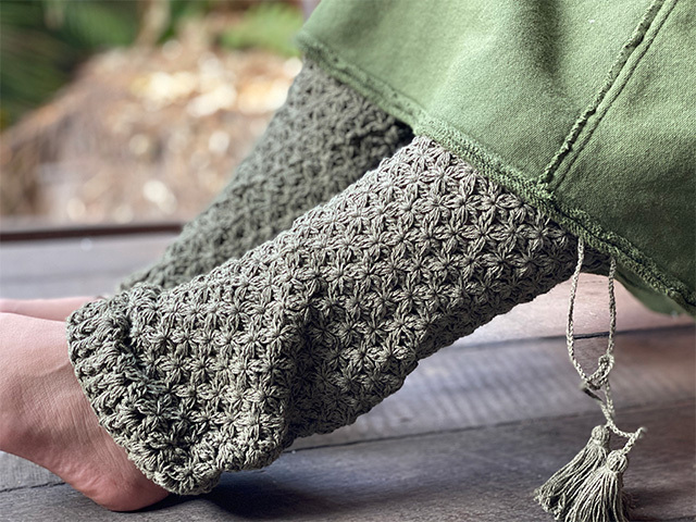 asana HEMP100% ハニカム 手編み レッグウォーマー・草木染め