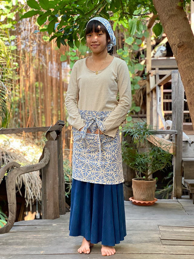 asana HEMP100% 麻柄プリント 腰巻き エプロン【パヤカ オンライン