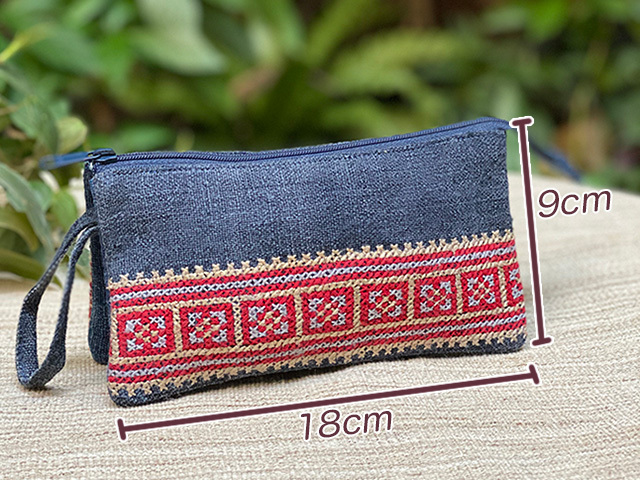 asana HEMP100% 古布 手刺繍 ポーチ【パヤカ オンラインショップ】