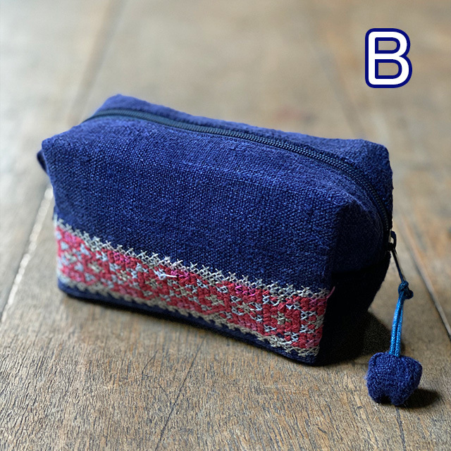 asana HEMP100% 古布 手刺繍 スクエア ポーチ【パヤカ オンライン