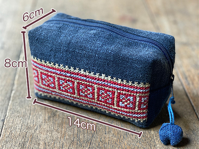 asana HEMP100% 古布 手刺繍 スクエア ポーチ【パヤカ オンライン