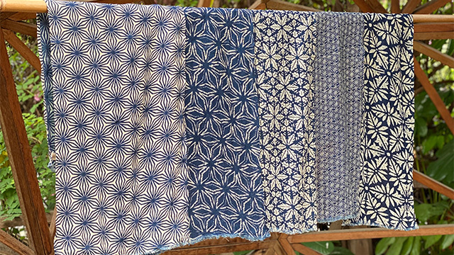 asana HEMP100% ガーゼ 麻柄 インディゴ抜染 手ぬぐい