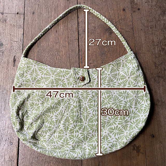 asana ヘンプコットン 厚手 麻柄プリント ショルダーバッグ