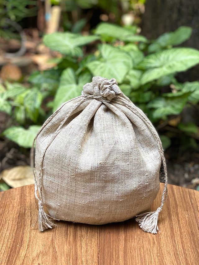 asana HEMP100% 手織り 巾着袋・きなり・大【パヤカ オンラインショップ】