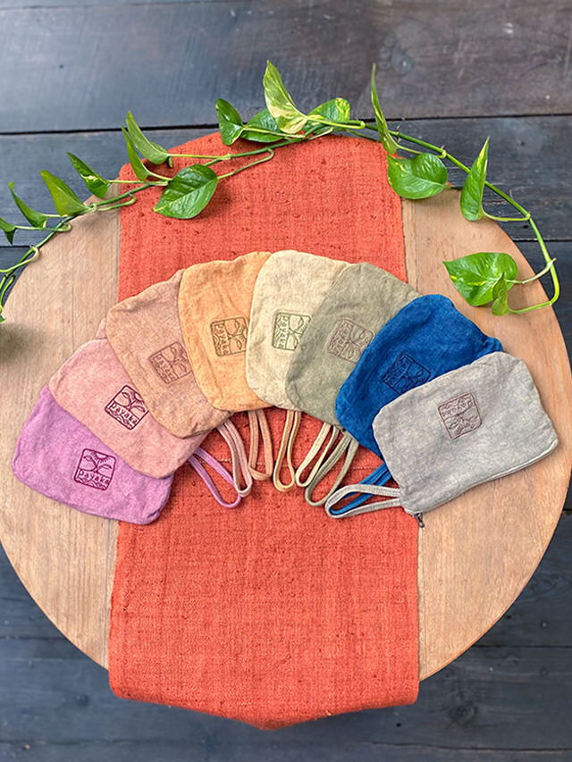 asana ヘンプコットン 厚手 スクエア ポーチ・草木染め【パヤカ